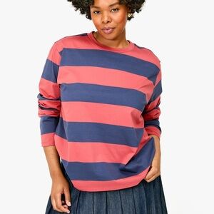 Clare V Long Sleeve Tee 

Vintage Poppy/Navy Rugby Stripe